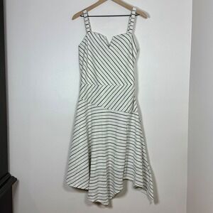 Mia Joy Womens Dress Size XL Cream Black Stripe Asymmetrical Hem Midi Sleeveless